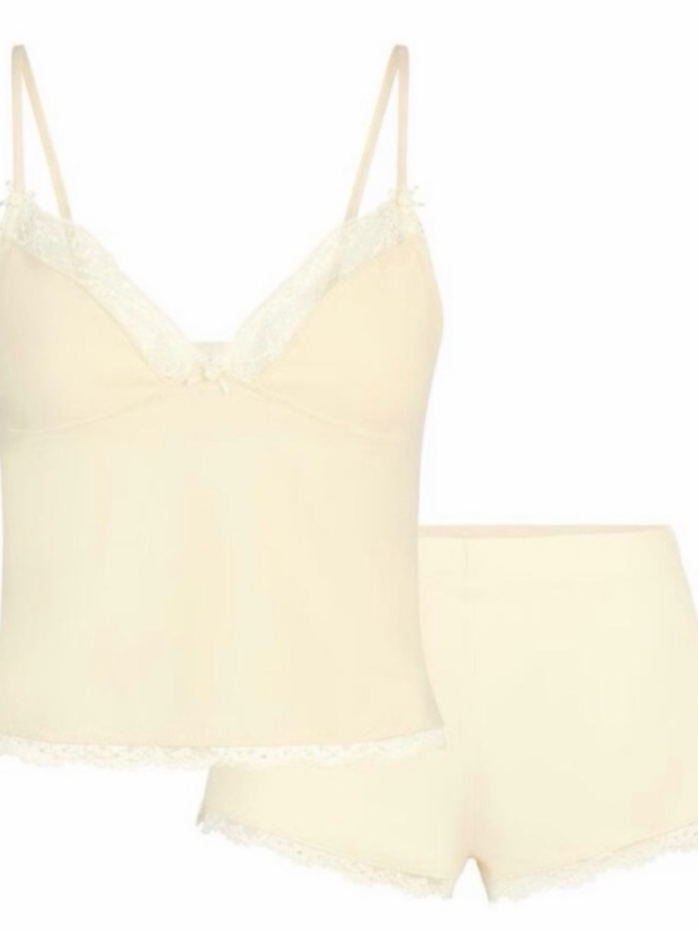 NWT Skims Cotton Lace Triangle Cami and Boxer Set Butter Light Yellow Size L